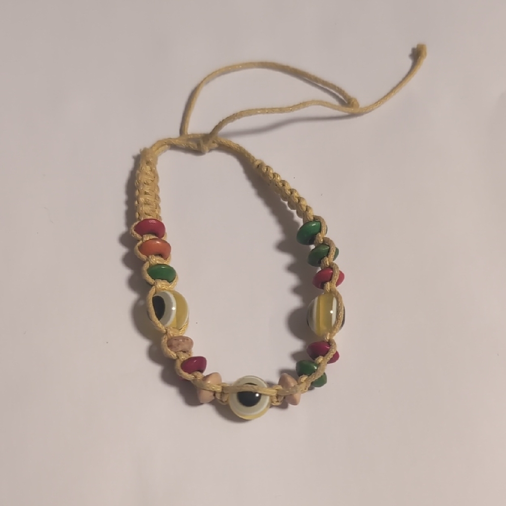 Handcrafted Multicolor Beaded‎ Adjustable Slider Bracelet with Evil Eye Design
